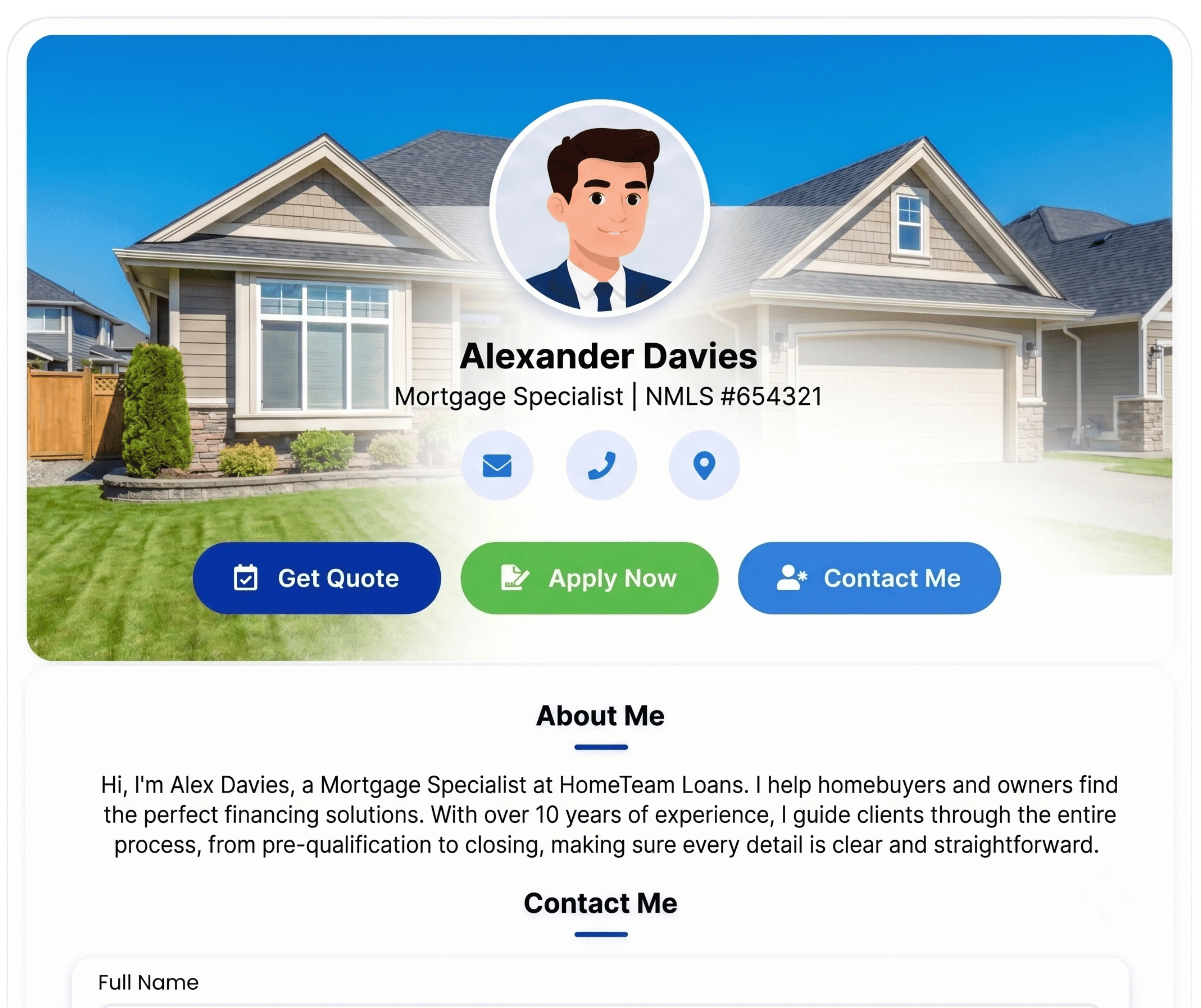 Frontline mini website and digital E-card for loan officers