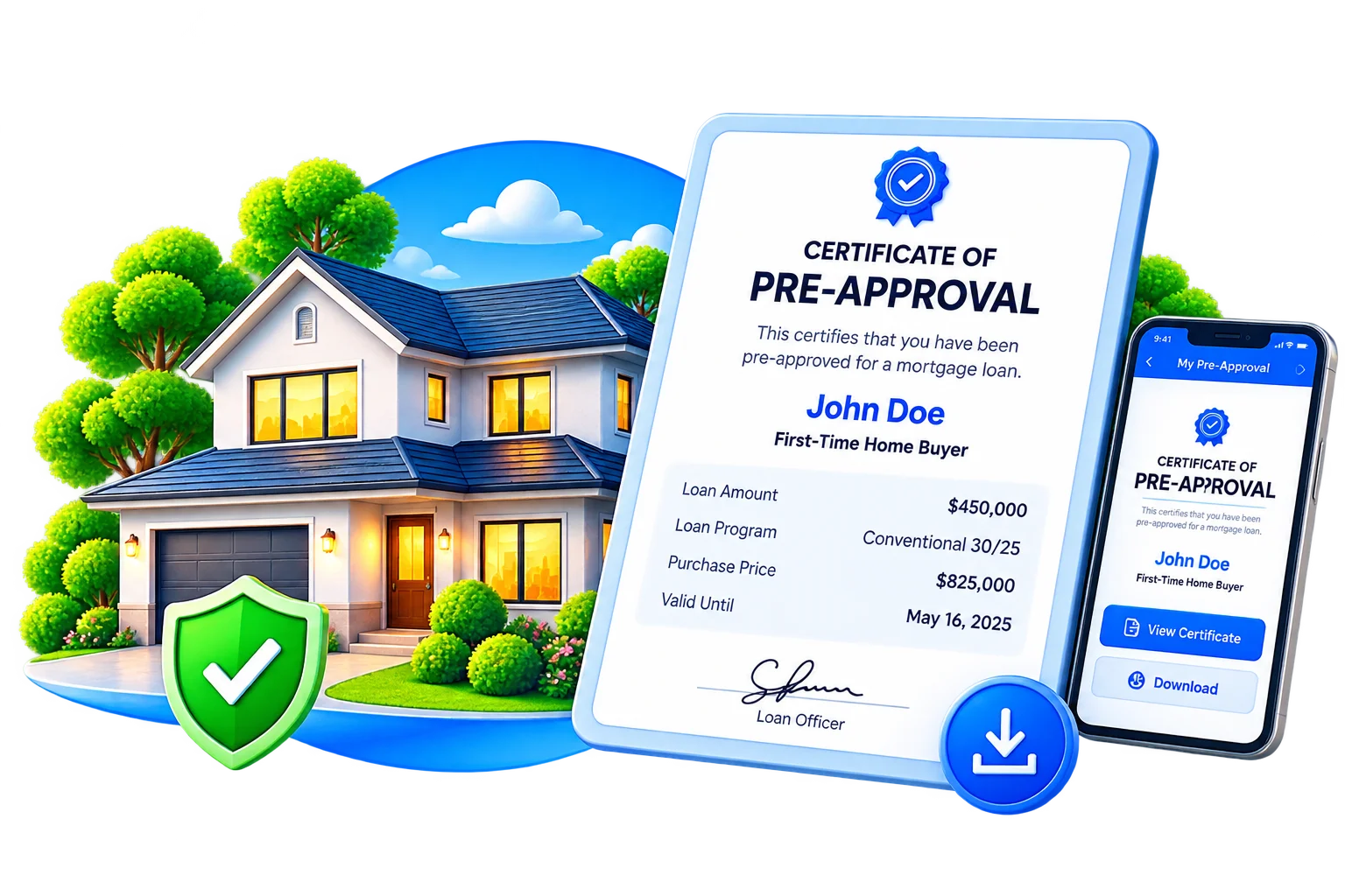 Pre-approval certificate, house and borrower portal